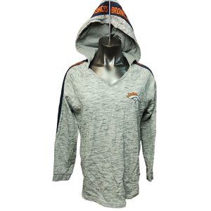 NFL Team Apparel Women's Gray Long Sleeve Hooded Denver Bronco's Sweater Large